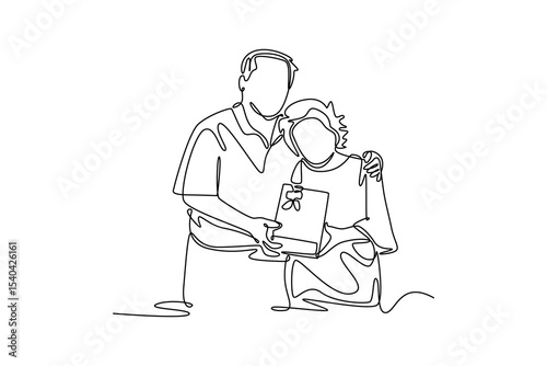 Senior love concept. Single line draw design. Vector graphic illustration