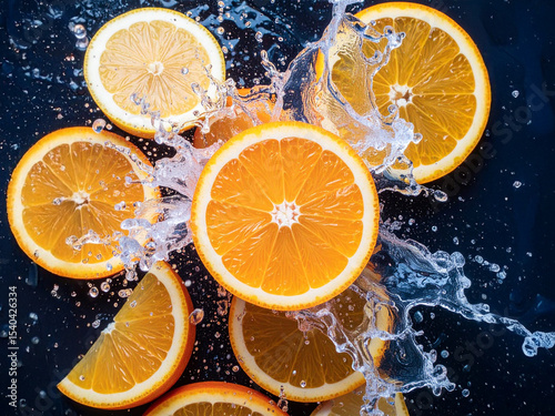 Tranches d'oranges et de citrons baignées dans de l'eau en mouvement. Generated Image. 