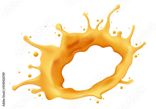Orange juice splash with drops isolated on white background. Realistic Healthy natural drink splashes. Vector illustration. 