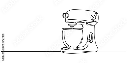 food mixing machine continuous one line drawing, Blender continuous one line drawing minimalism design, continuous line of Stand mixer. Home appliance, kitchen, electrical, food processor, kitchenware