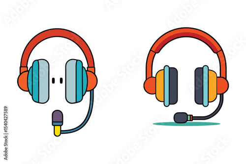 headphone and earphone icon set in flat style vector.