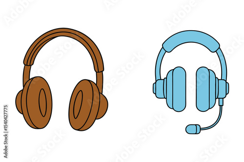 headphone and earphone icon set in flat style vector.