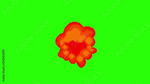 Retro Pixel Art Cartoon Exploding Bubble or Explosion Fire Animation Loop on Green Screen. Perfect for retro video games, manga or anime animated fight pop ups, nostalgic gaming projects.