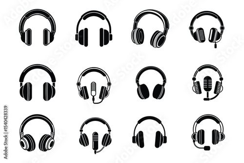 headphone and earphone icon set in flat style vector.