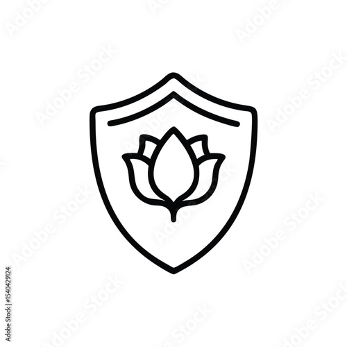 Hand drawn shield protecting a flower natural beauty safety