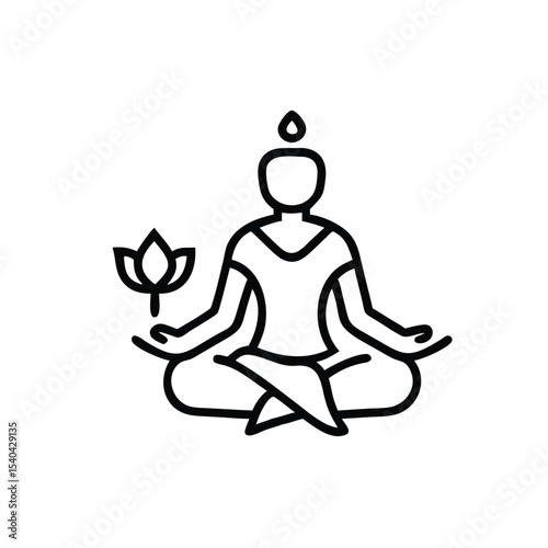 Hand drawn illustration of a person meditating in lotus position with a lotus flower