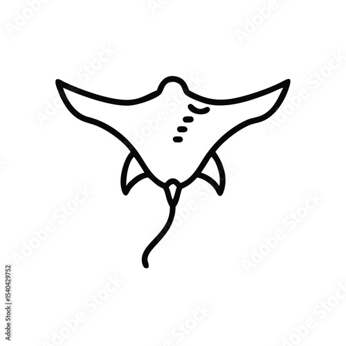 Hand drawn line art illustration of a manta ray ocean animal