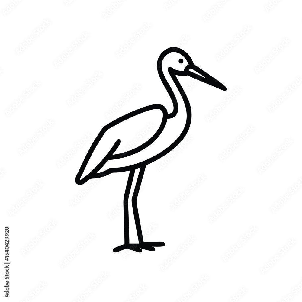 Obraz premium Hand drawn line art illustration of a crane bird