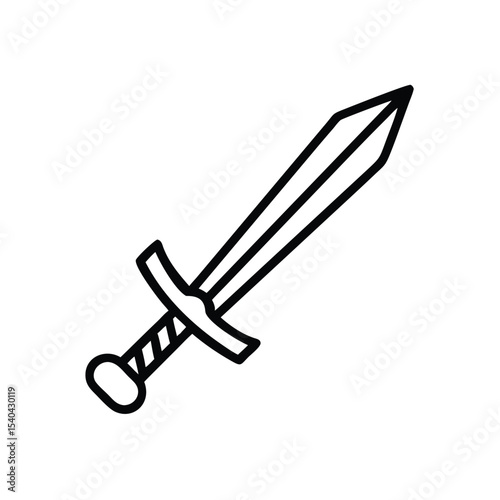 Hand drawn line art illustration of a medieval sword