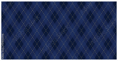 Argyle Vector Men Clothing Pattern. Royal Blue and Navy Blue with thin slim dotted line. Seamless vivid geometric background for fabric, textile, wrapping paper. Backdrop Little Gentleman party invite