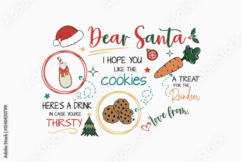 Cute Santa Snack Plate Design with Milk and Cookies Retro Santa tray SVG Design