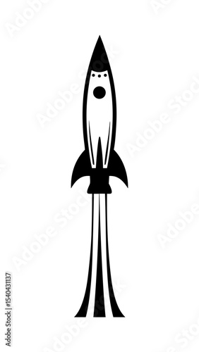Red retro cartoon space rocket vector illustration isolated on white Rocket launch silhouette icon