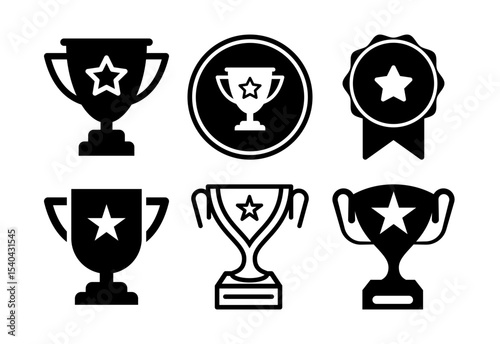 Award icons set design, Winning icons, Champion symbols black on white background