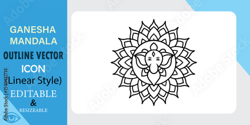 Editable Ganesha Mandala Outline Vector Icon Linear Style