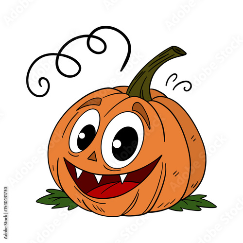 Orange pumpkin with happy face. Halloween and thanksgiving autumn occasions. October festival decoration. Element collection line art hand drawn