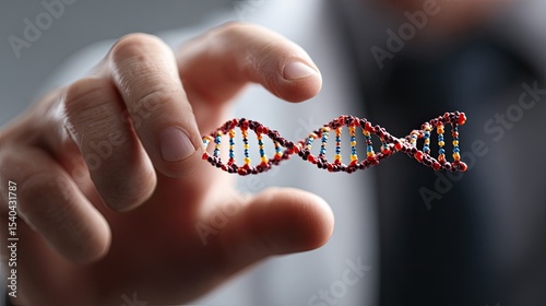 Scientist holding dna double helix model in laboratory setting