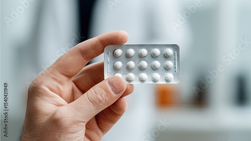 Doctor holding blister pack of pills in hospital setting