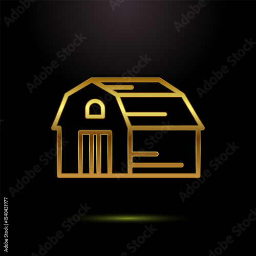 Farming barn icon design illustration, farm and agriculture barn sign symbol in gold color style