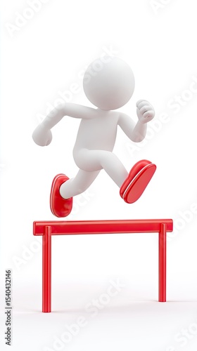 3d person jumping over hurdle in a race on white background
