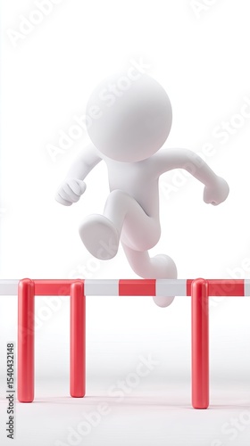 3d person jumping over hurdle in a race on white background