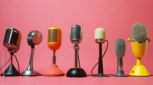 Close-up of professional conference microphones arranged on a modern boardroom table in a corporate meeting room with blurred background and soft natural lighting



