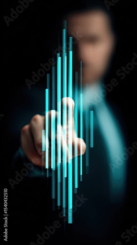 Businessman analyzing financial analytics and investment strategy for success