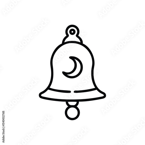 Hand drawn bell icon crescent moon night sleep bedtime alarm