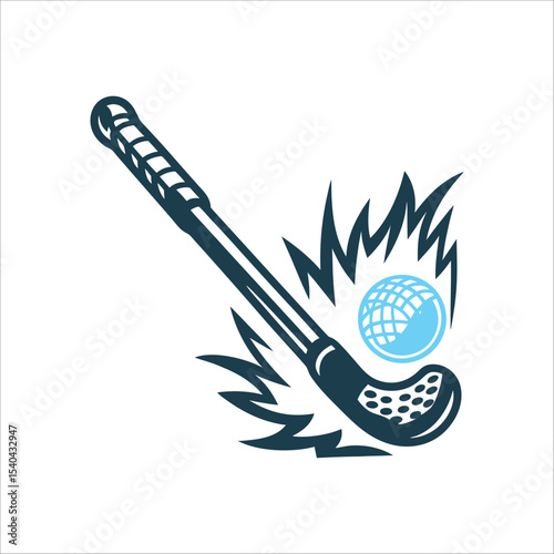 Field Hockey Stick Hitting Ball Graphic Illustration Hockey Stick and Ball Field Hockey Dynamic diagonal stick hitting a ball