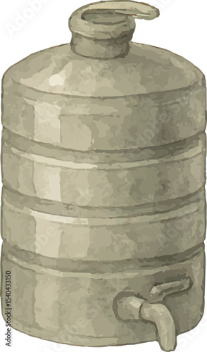 A sleek metal beer barrel with tap, perfect for industrial brewery settings or beer taps. Ideal for modern brewing designs, pub equipment, or craft beer production visuals