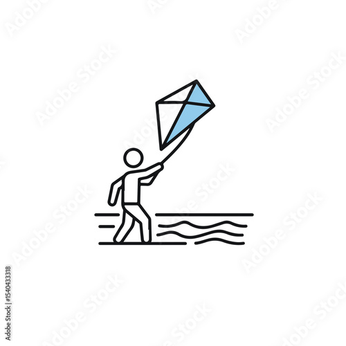 A person joyfully flying a kite on a windy day. 