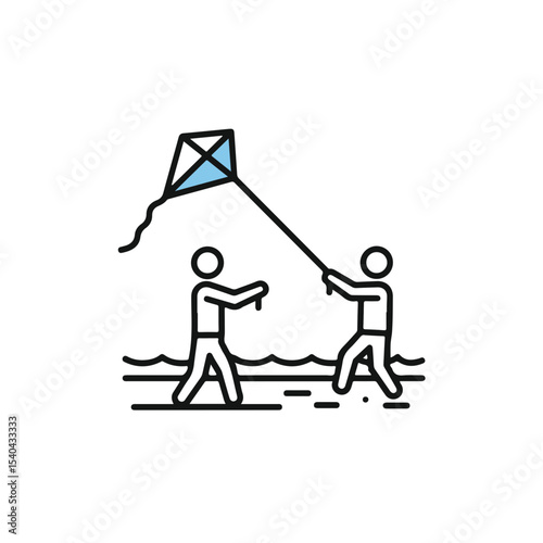 Two individuals are enjoying the simple pleasure of flying a kite on a beautiful day.