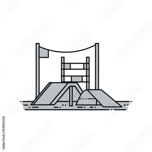 A stylized illustration of an agility course for dogs, showcasing a variety of obstacles.