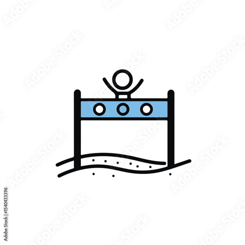 Minimalist icon of a person triumphantly crossing a finish line.