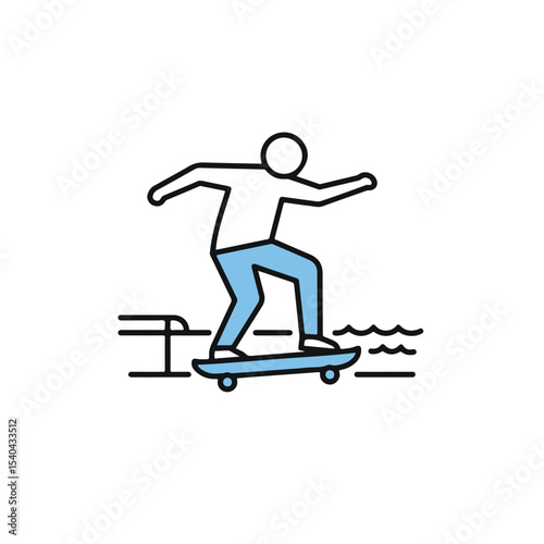 Skateboarder enjoying the thrill of skateboarding near a body of water.