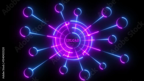 Start the bright neon process, run the application, upload your files, install the necessary software components, technology animation video,