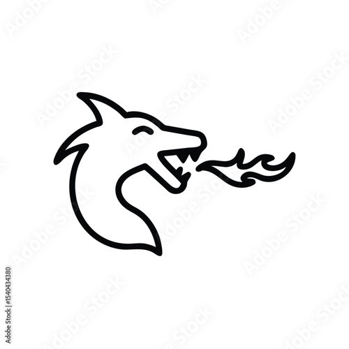 Hand drawn dragon head breathing fire line art illustration