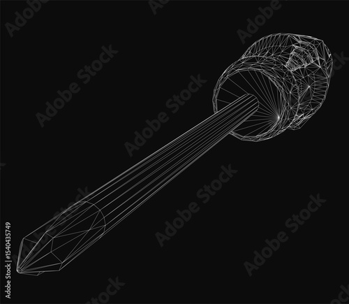 Black and white wireframe screwdriver isolated on a dark background, featuring clean geometric lines and precise contours. The minimalist 3D model highlights the tool's sleek design and ergonomic.