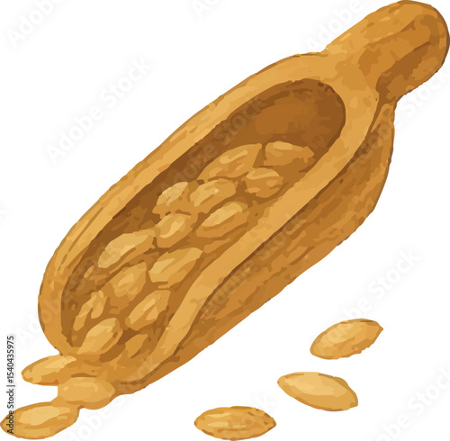 Rustic wooden scoop and tap tools, essential for beer brewing. Perfect for brewery equipment illustrations, craft beer processes, or vintage pub decor, highlighting traditional craftsmanship