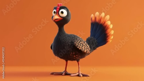 Cartoon Chicken with Orange Background.
