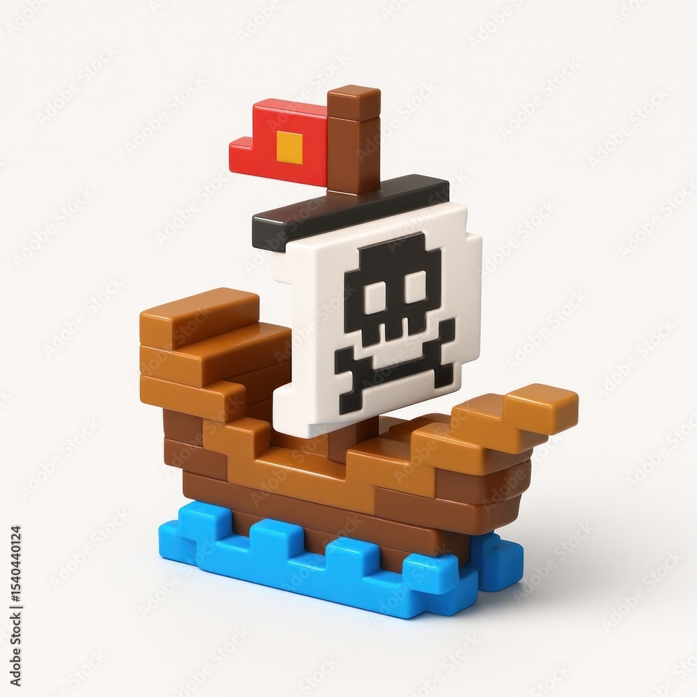Fototapeta premium Pixelated pirate ship toy