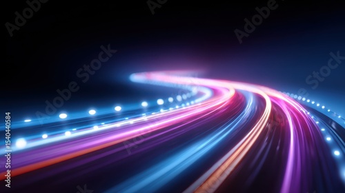 Dynamic light trails in vibrant colors create a mesmerizing flow through a dark background, suggesting speed and energy.