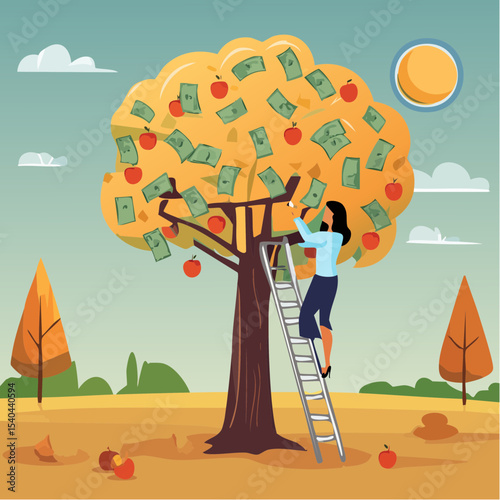 Vector image:  Harvest of a Seasonal Money Tree 26