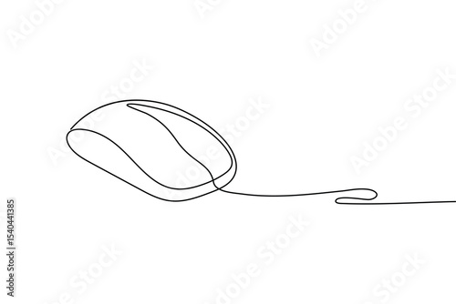 One line drawing of a computer mouse in minimal style clean isolated outline vector illustration