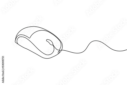 One line drawing of a computer mouse in minimal style clean isolated outline vector illustration