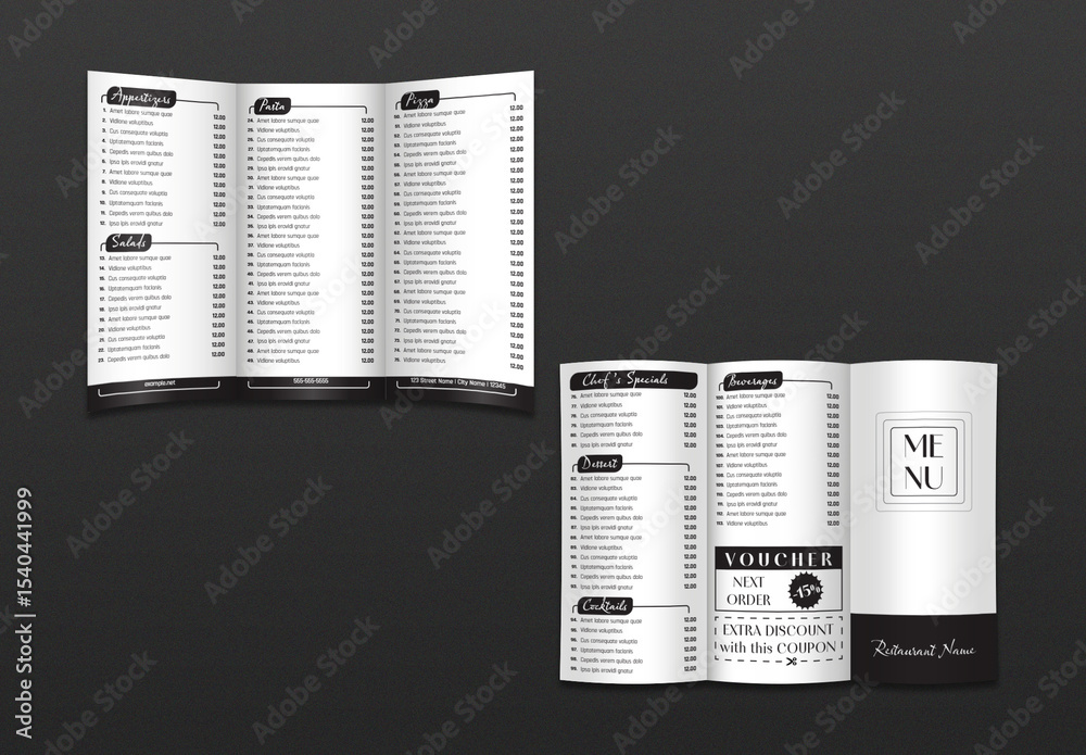 Brochure A4 Trifold Menu Template with Numbered List Stock Template ...