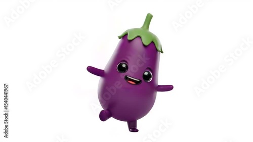 Cartoon Eggplant Character Smiling and Standing Still