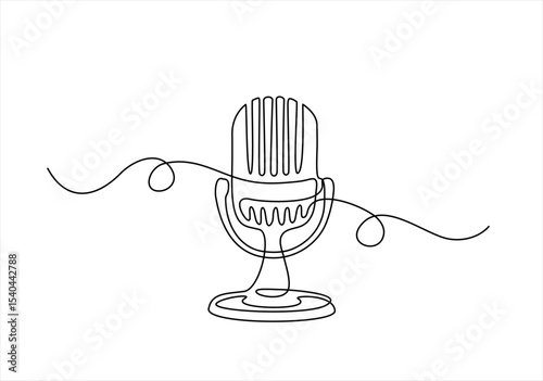 Podcast. Continuous one single line drawing Retro microphone logo icon, vector illustration concept. Hand drawn one line vector.Editable stroke