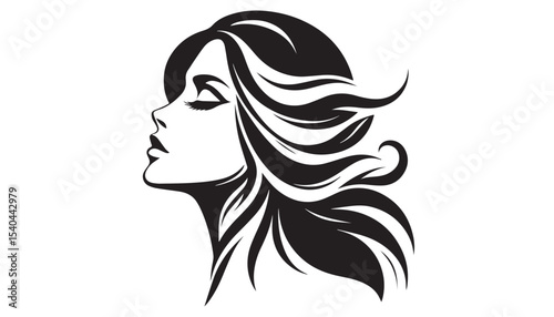 black color woman face silhouette vector illustration, solid white background