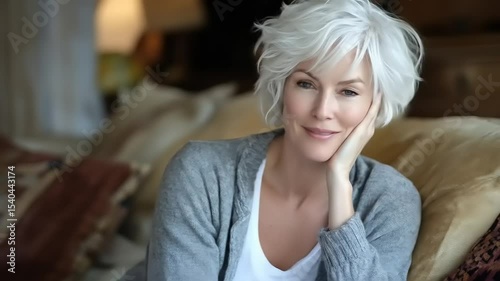 Confident mature woman with home portrait.
