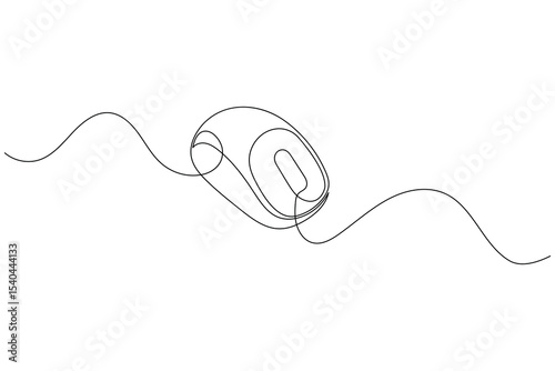 One line drawing of a computer mouse in minimal style clean isolated outline vector illustration